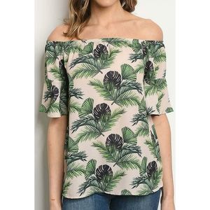 Monstera Leaf Print Off-the-Shoulder Top